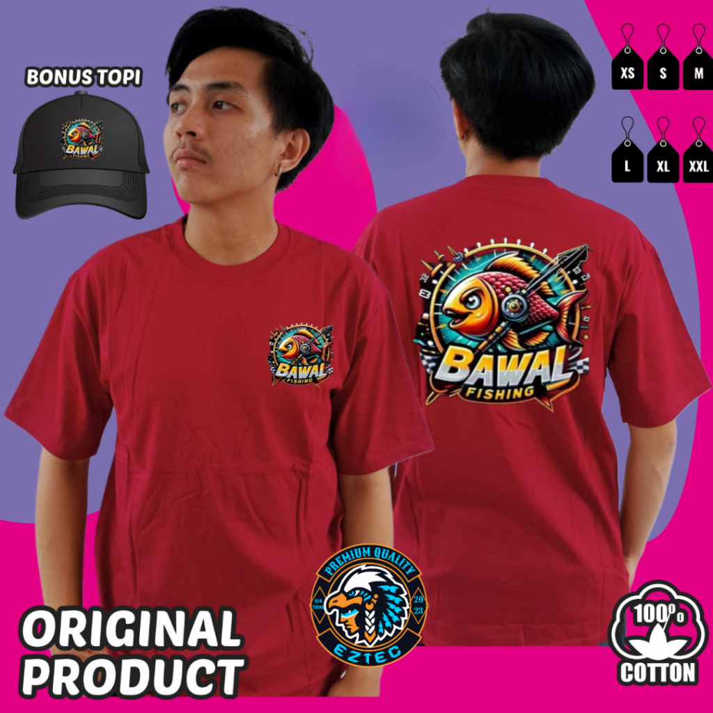 KAOS DESAIN HOBI MANCING IKAN BAWAL KEREN SABLON PREMIUM QUALITY FREE TOPI JARING HITAM EZTEC CLOTHI