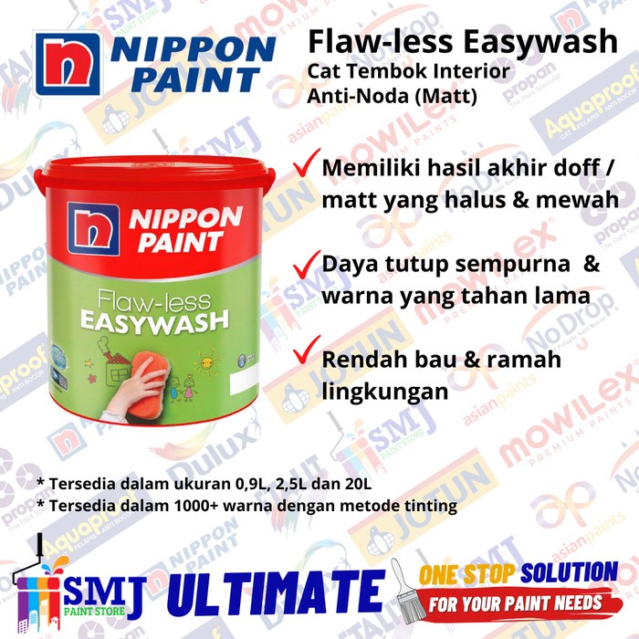 CAT TEMBOK INTERIOR NIPPON PAINT FLAWLESS EASY WASH TINTING KEMASAN 2.5 LITER