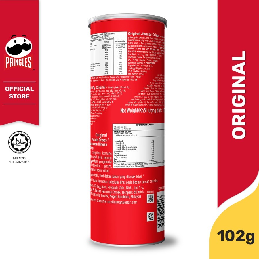

[BUNDLE 3pcs] Pringles Original Keripik 102gr