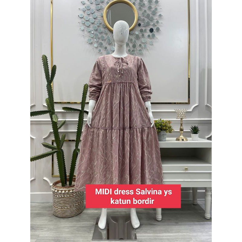 MIDI dress Salvina ys katun bordir motif renda