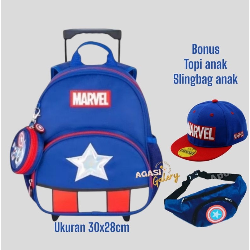 tas sekolah anak cowok motif marvel - tas roda anak laki-laki motif marvel