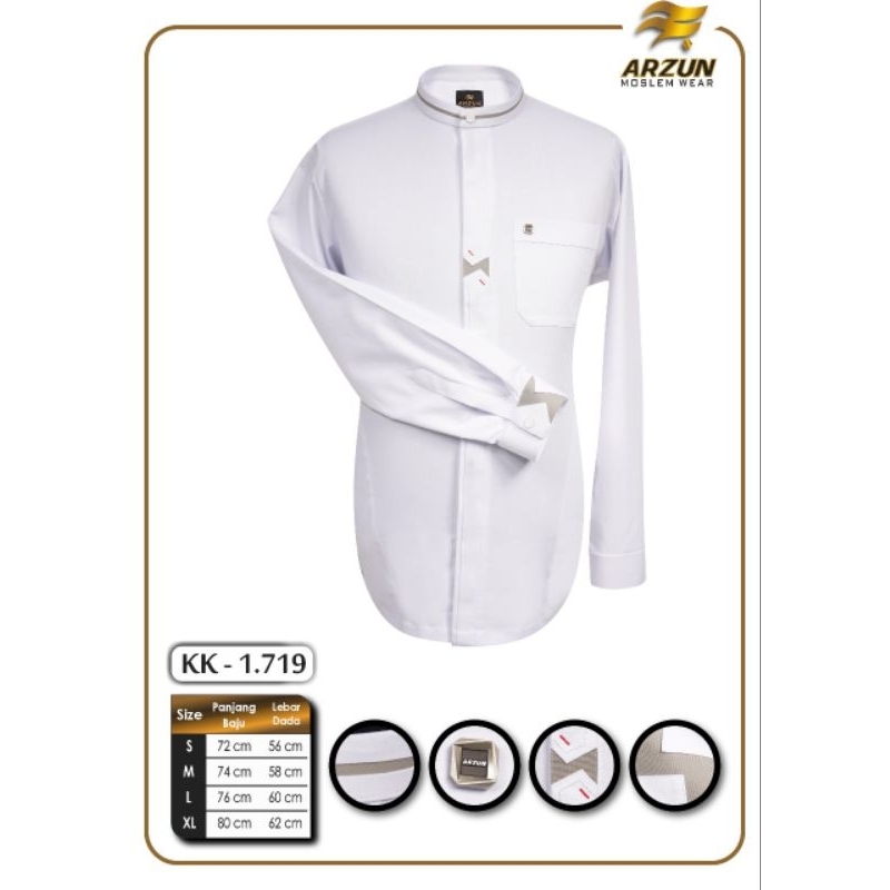 ARZUN Koko pria Moderen, Koko pria putih polos lengan panjang, Koko pria putih polos bahan katun Toy