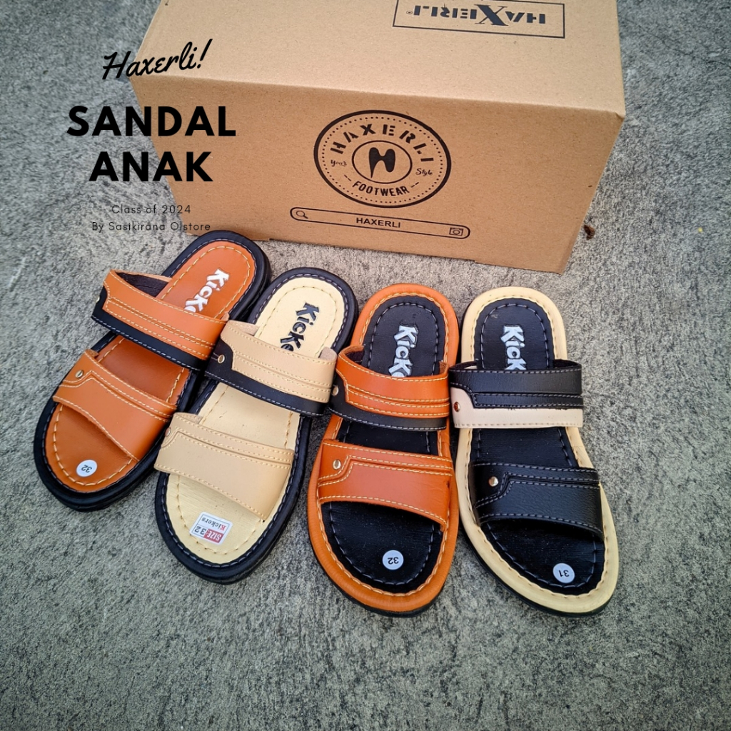 Sandal Anak Laki Laki Selop Kulit Kekinian Usia 4-12 tahun Casual Distro Sandal Anak Cowok Terbaru
