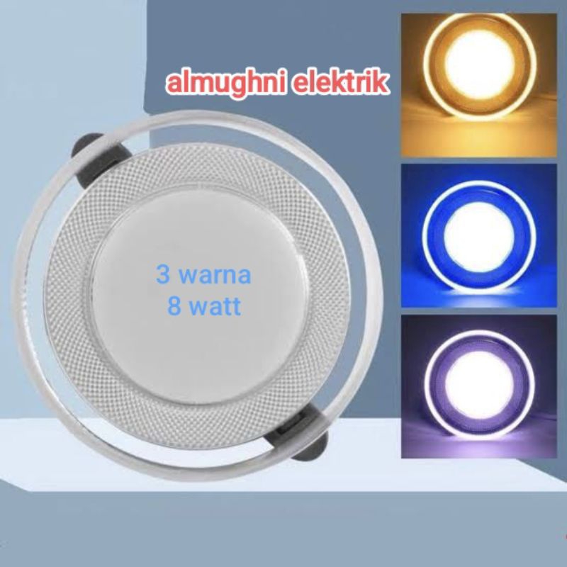 LAMPU DOWNLIGHT LED 3 WARNA 8 WATT lampu  LED panel 3 warna BIRU UNGU KUNING