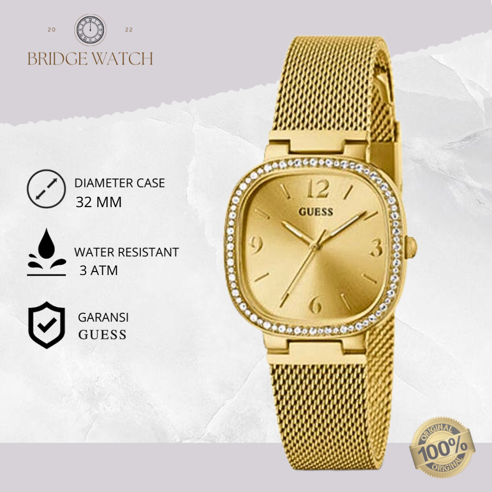 Jam Tangan Wanita Guess Tapestry GW0354L2 Original Gold Stainless Steel Strap Rantai Mewah