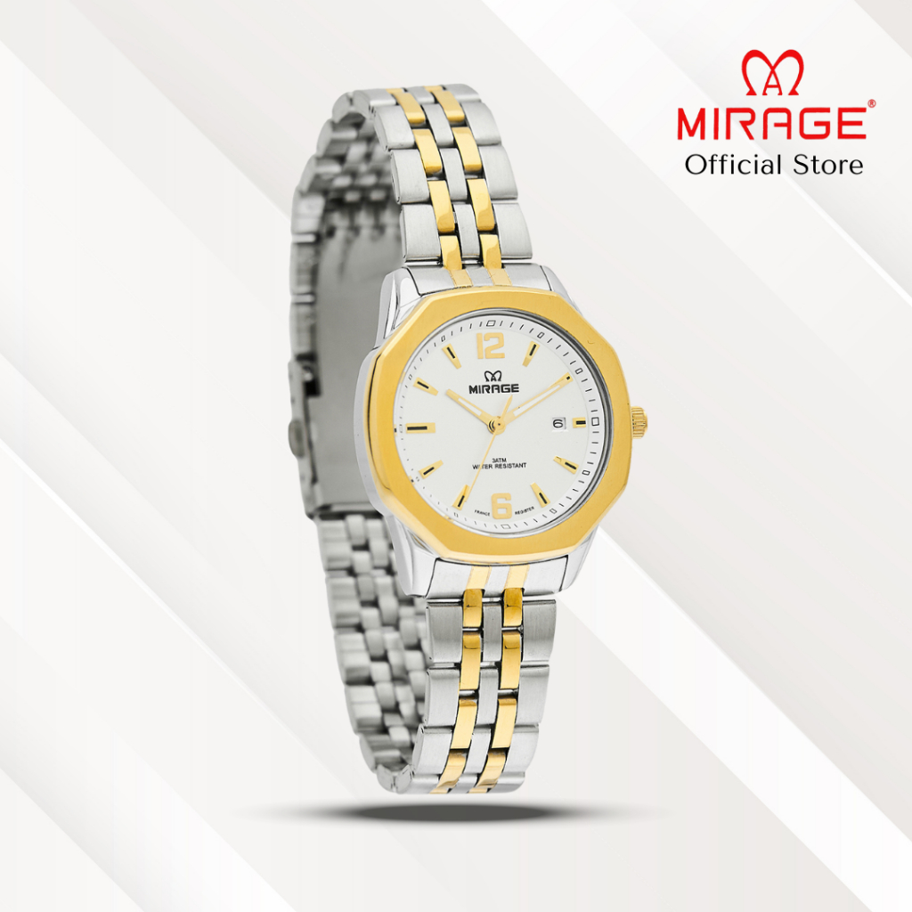 Mirage Jam Tangan Wanita Analog 8825 L Silver Gold Original Stainless