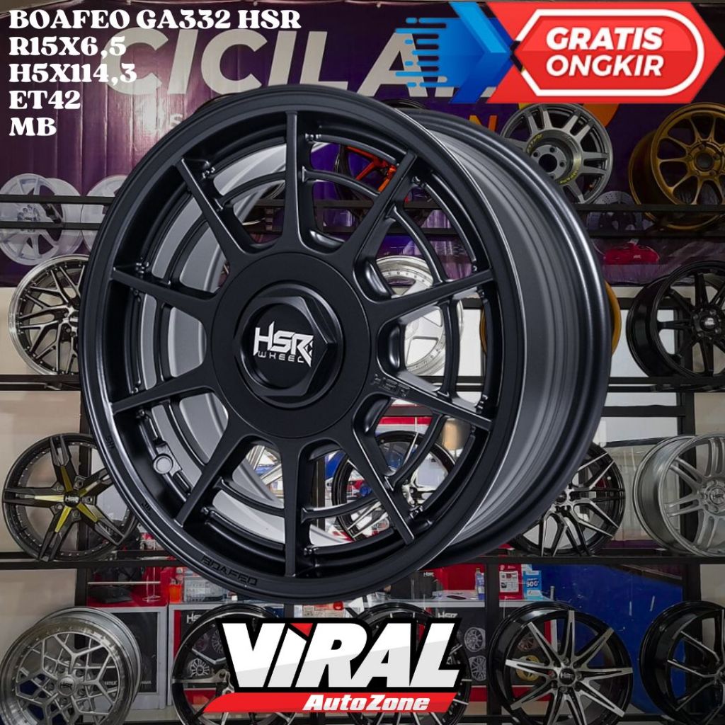 Velg Mobil Ring 15 HSR BOAFEO R15 LEBAR 6,5 LOBANG BAUT 5 ET42 BLACK
