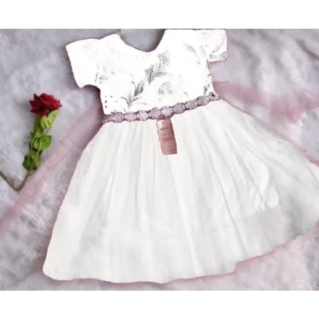 DRESS BROKAT TANGAN RENDA ANAK 1 - 8 TAHUN // DRES TUTU PUTIH // TERLARIS DAN TERMURAH