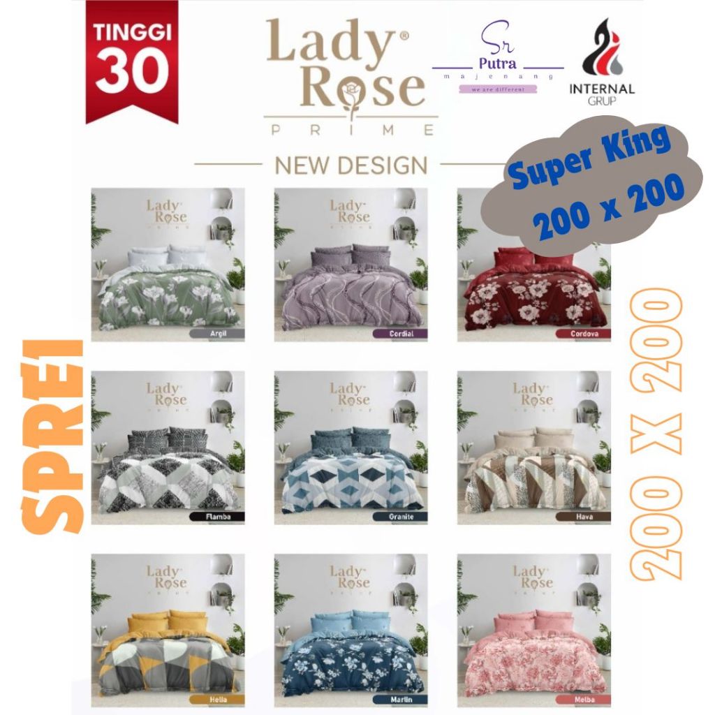 Sprei Lady Rose Prime " Super King " Tinggi 30cm Ukuran 200 x 200 From Internal Group