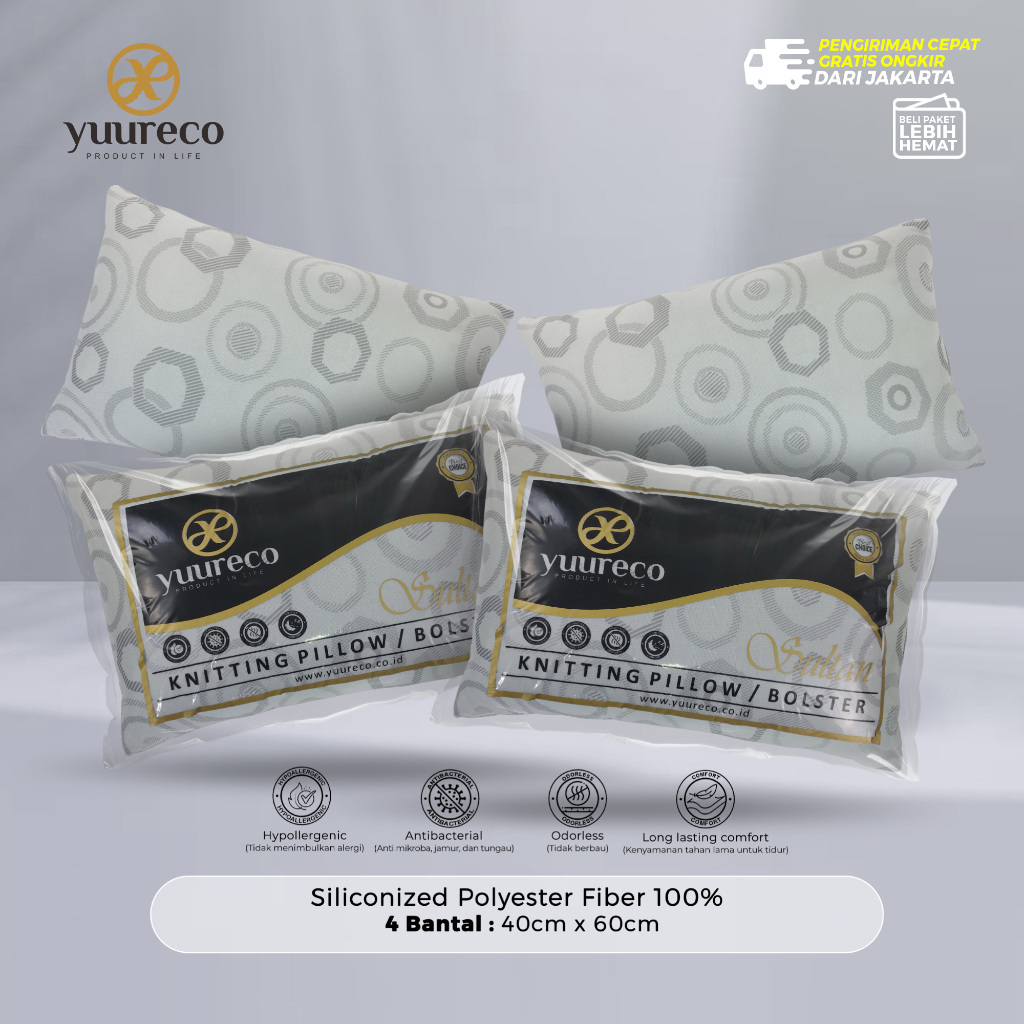 Bantal Tidur Paket 2 Bantal 2 Guling Bundling 2 Set Kain Knitting Halus 40x60 | Sultan Series by yuu