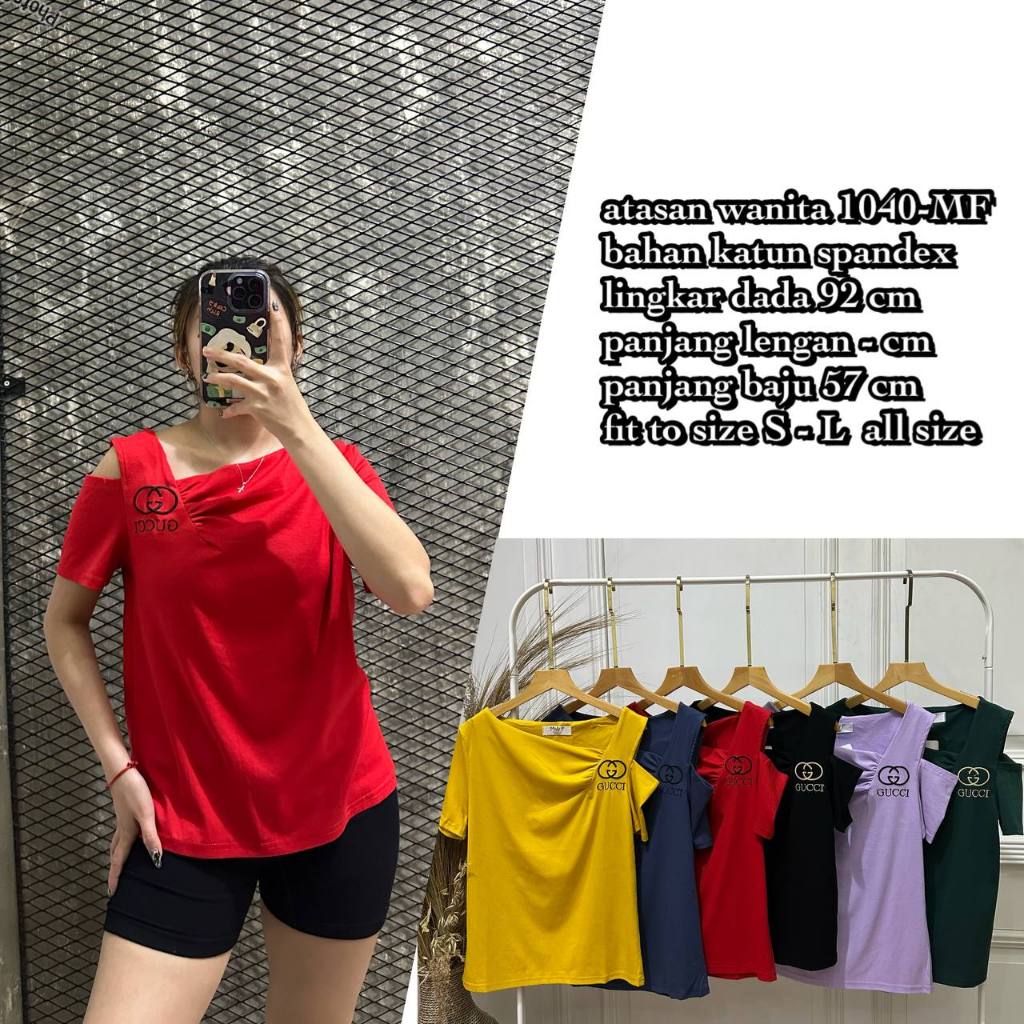 ATASAN 1040-MF WANITA IMPORT KAOS WANITA LENGAN PENDEK BORDIR LD 92 FIT S-L BISA COD