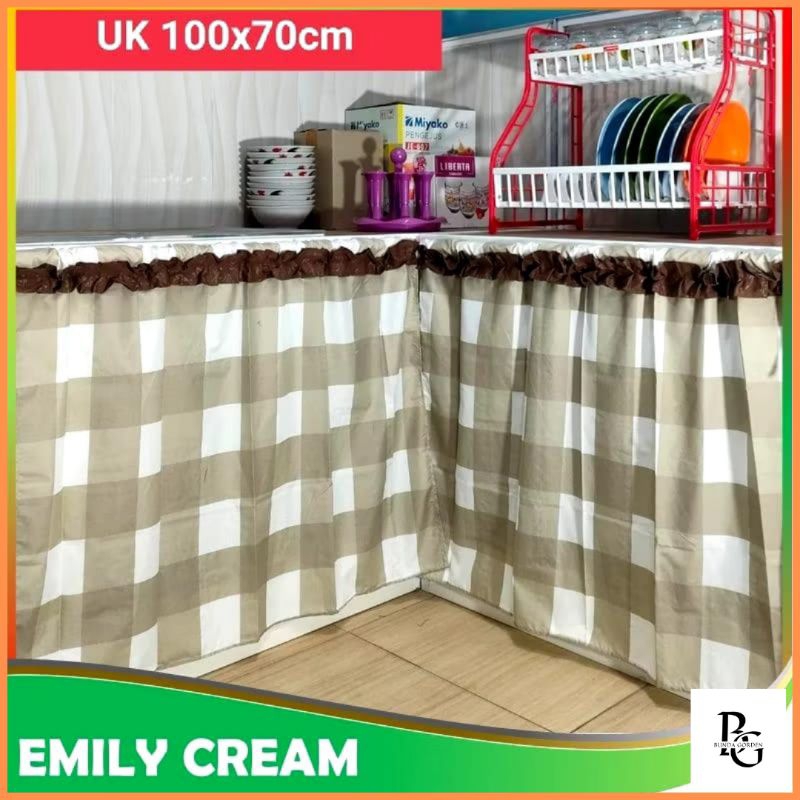 TIRAI KOLONG DAPUR MURAH / TIRAI KOLONG DAPUR KOTAK KOTAK / GORDEN KOLONG DAPUR EMLY CREAM