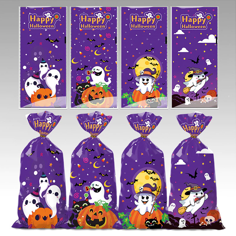 

50Pcs Plastik Ulang Tahun Snack Goodiebag Halloween Snack Kantong Plastik Kemasan Permen Cookies