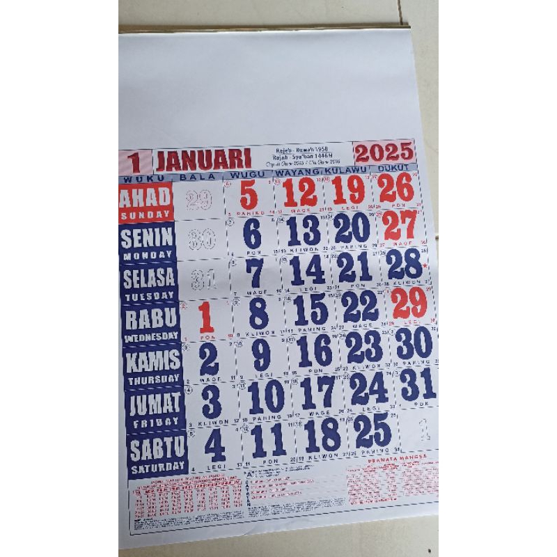 

Kalender 2025 Almanak Tanggalan Dinding KECIL Tanggalan Jawa Ukuran 32 x 43 cm