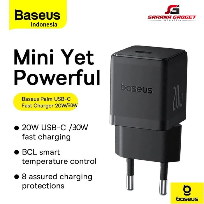 Baseus Palm Charger Adaptor 20W 3A TYPE C 1C PD Fast Charging Iphone 11 12 13 14 Pro Max Kepala Adap