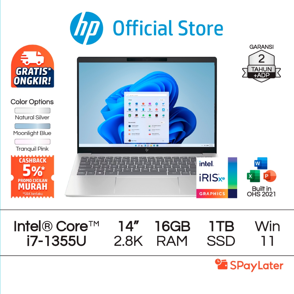 Spaylater 0% - Laptop HP Pavilion Plus Intel Core i7 Iris X 16GB RAM 1TB SSD Silver / Blue / Pink Wi