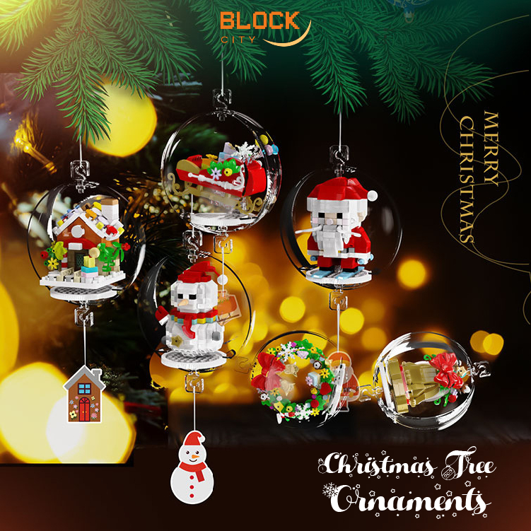 Block City-Block Brick Ornamen Natal Gantungan Pohon Natal Balok Susun Puzzle Brick Christmas Tree