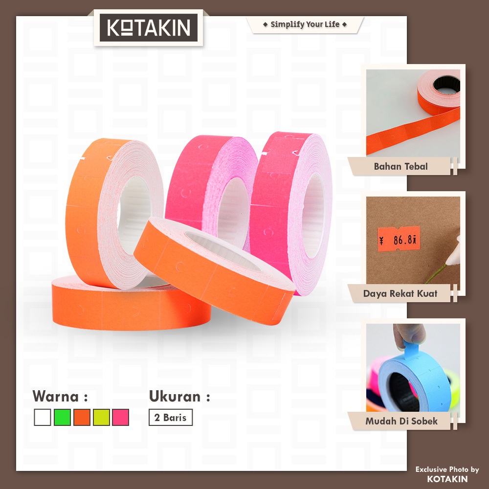 

KOTAKIN Kertas Label Harga 2 Baris Tag Price Stiker Refil Label Harga Jajan Jualan Warna Warni