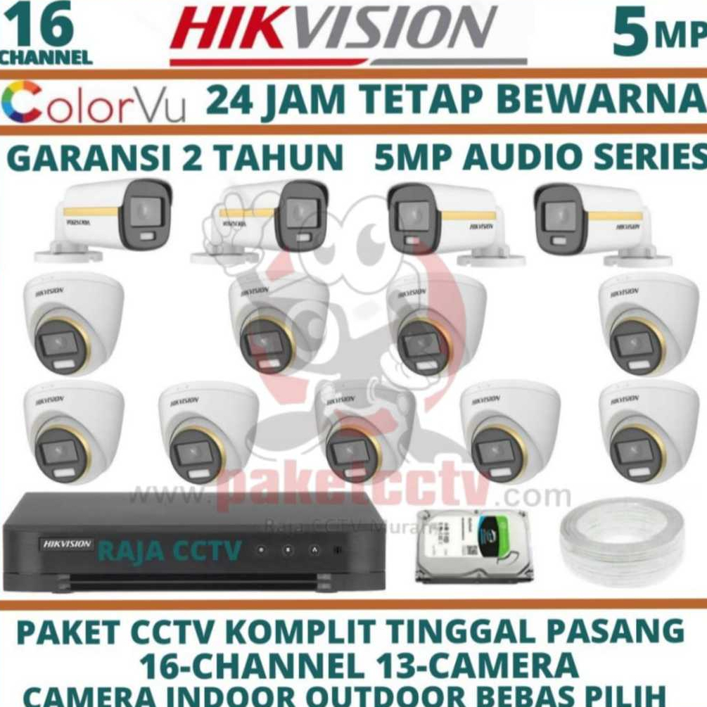PAKET CCTV HIKVISION COLORVU AUDIO 16CH 13CAMERA 5MP