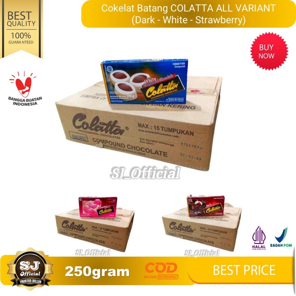 

Cokelat Batang COLATTA ALL VARIANT 250gr (Dark - White - Strawberry)