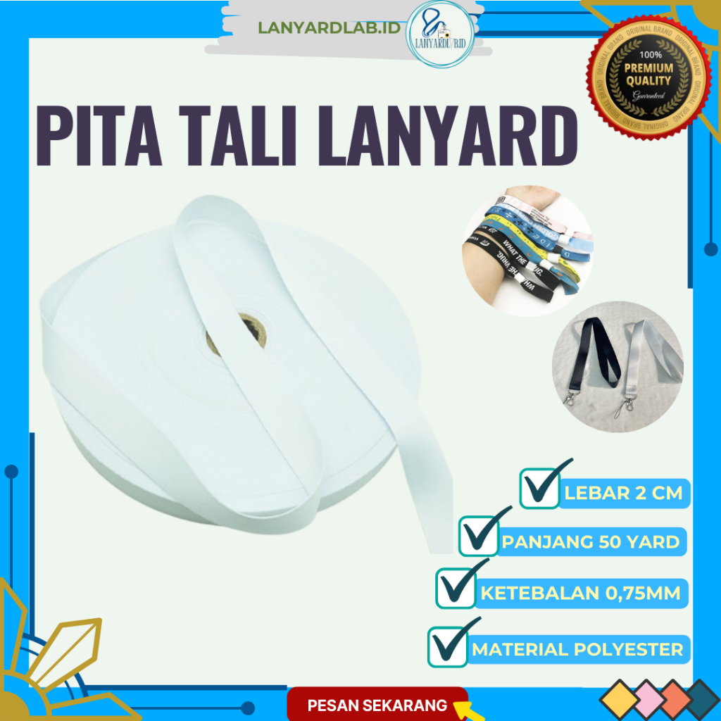 

Pita Tali Lanyard ID Card Lebar 2 cm Warna Raw White Panjang 50 Yard