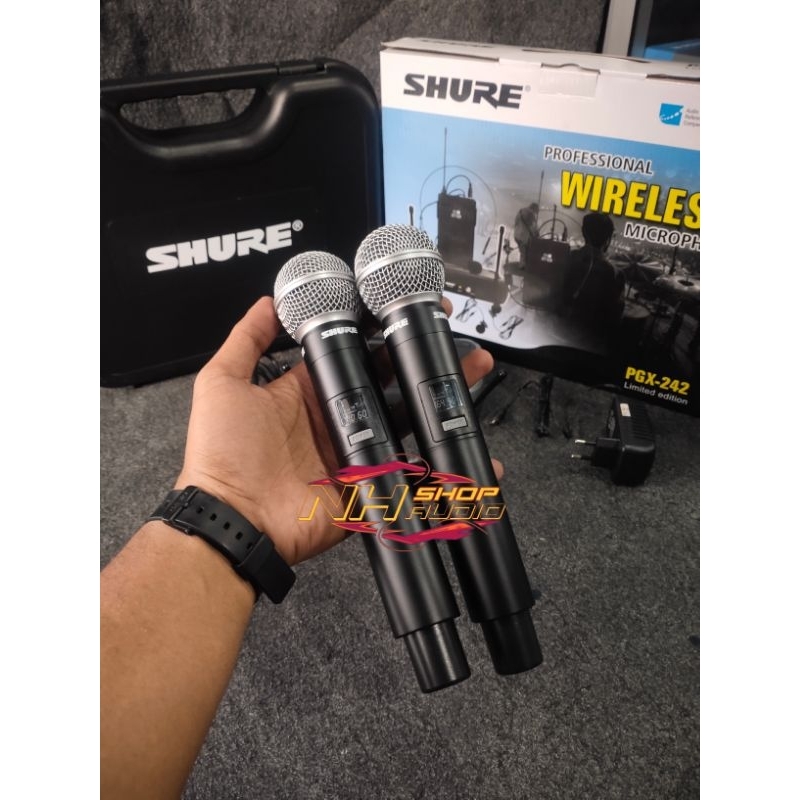 Mic Wireless Shure PGX242 PGX 242 UHF 2 Mic Pegang Koper Shure PGX-242 Mic Shure genggam Mic wireles