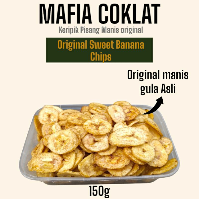 

keripik pisang original manis gula asli kemasan box 150g