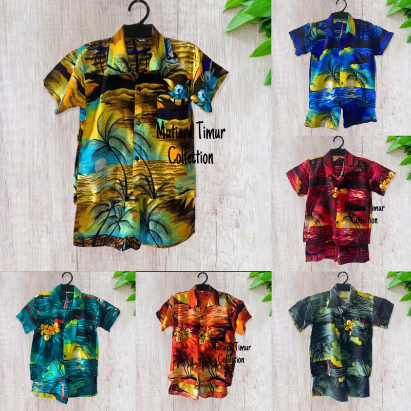 SETELAN RAYON KEMEJA ANAK MOTIF PANTAI HAWAI BALI | SETELAN HEM ANAK | HEM PANTAI ANAK