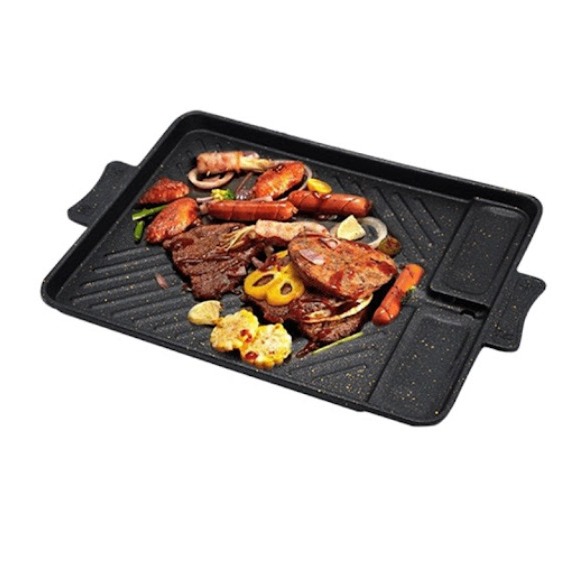 Panggangan BBQ Persegi Korean Grill Pan Plate / Wajan Tempat Pemanggang Daging Steak Beef Ikan Bakso