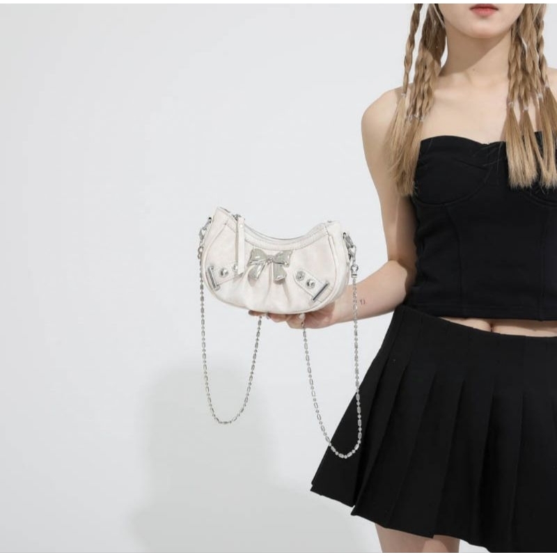 Tas Selempang Kulit Wanita Pita Rantai Mini Slingbag Tas Hp Cewek Kecil Tas Lucu BZ 3239