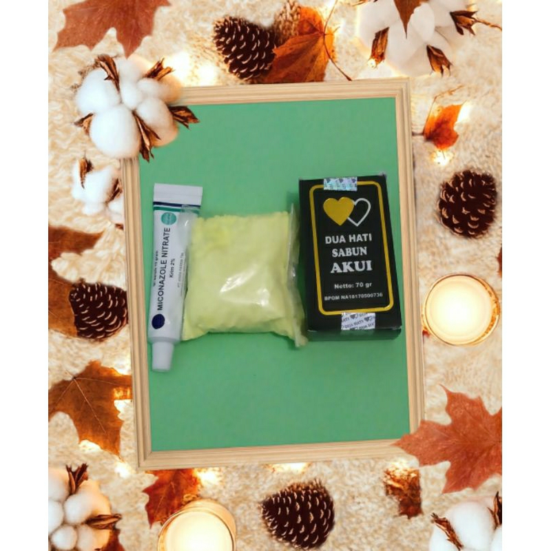 salep miconazole + Sabun Akui + Belerang sulfur bubuk obat infeksi jamur scabies panu gatal selangka