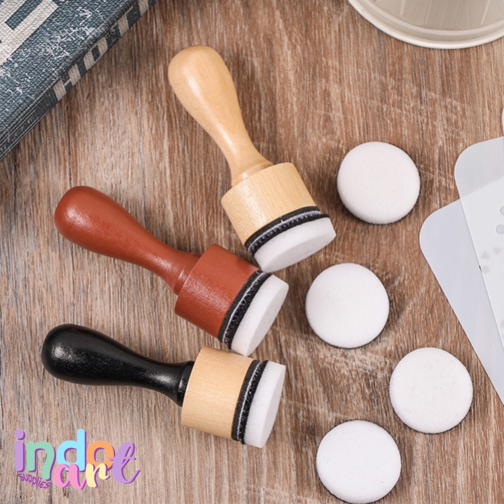 

(IAS) Wooden Stamp Stempel Kayu Vintage Style Jadul Warna Coklat Hijau Krem Perekat Hook Surface Velcro