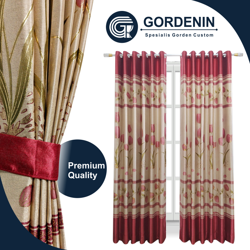GORDEN BLACKOUT MEWAH MOTIF TULIP MERAH MAROON 12 LUBANG 6 GELOMBANG