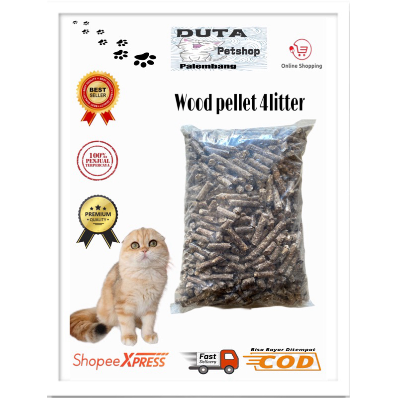 Wood Pellet 3L / 2KG PASIR KUCING ORGANIC// atau alas kandang hewan kecil Lain nya Original kayu tid