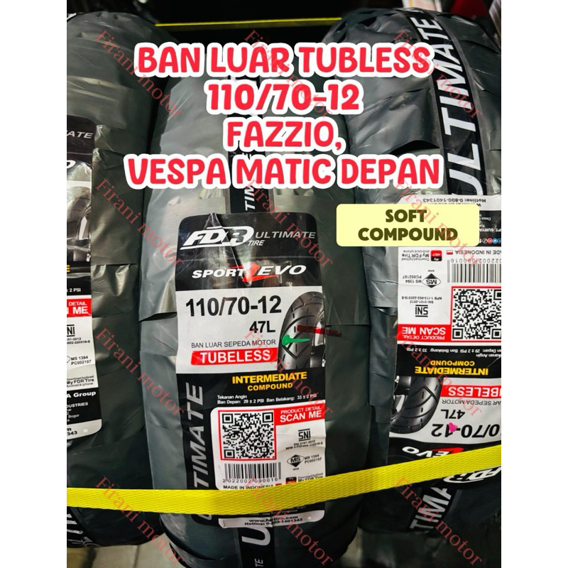 Ban Fazzio Belakang Vespa Depan FDR Ukuran 110/70 Ring 12 Soft Compound