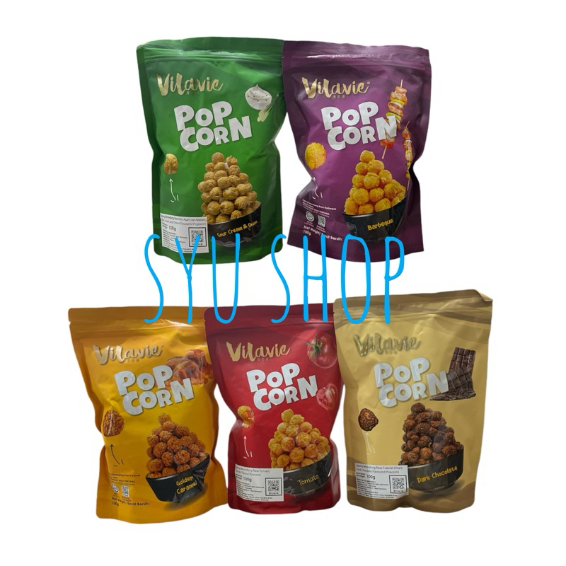 vilavie pop corn popcorn premium caramel tomato chocolate sour cream onion bbq barbeque 100gr