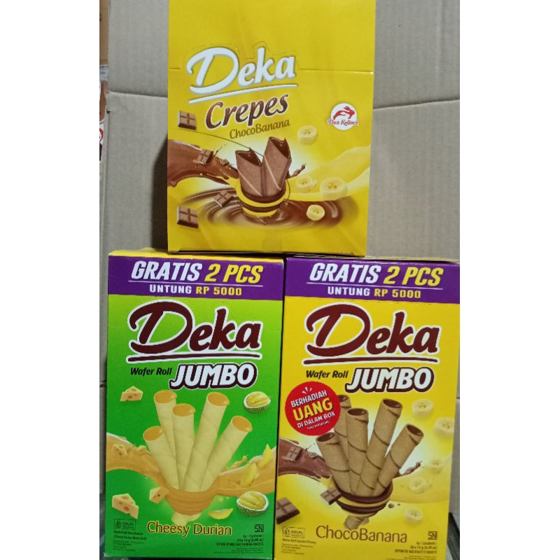 

DEKA ~ WAFER ROLL CHEESY DURIAN, CHOCO BANANA/CREPES CHOCO BANANA, CHOCO NUT