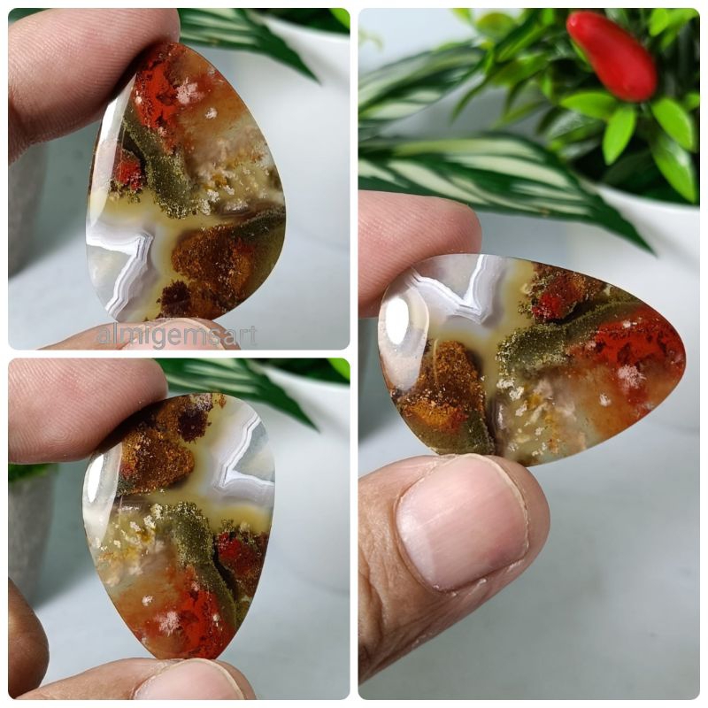 batu akik pancawarna motif kembang real picture