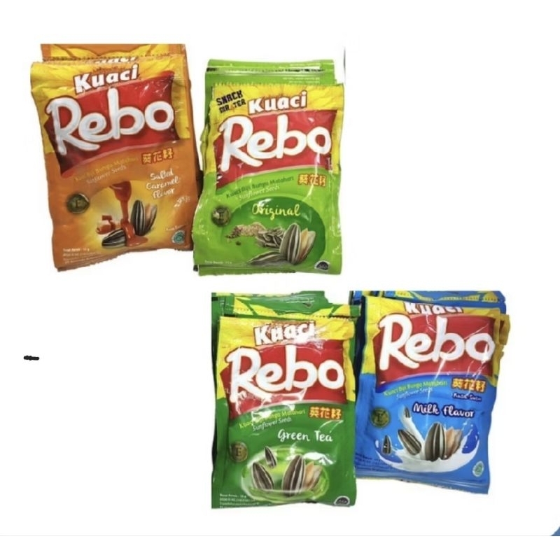 

Kuaci Rebo 1 pack 10 bungkus Varian Original, Milk, Salted Caramel, Green Tea