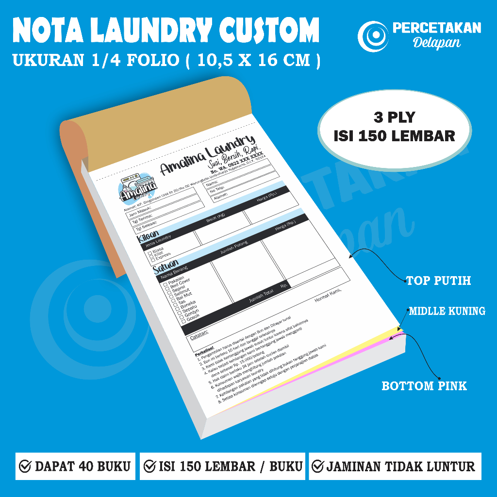 

Custom nota laundry 3 ply - PAKET 40 BUKU
