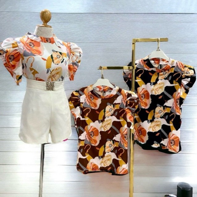 AZALEA TOP SLIT PUFF SLEEVE PREMIUM Atasan Wanita Bahan Satin Cantik [ BAJUBANGKOKSAY ]