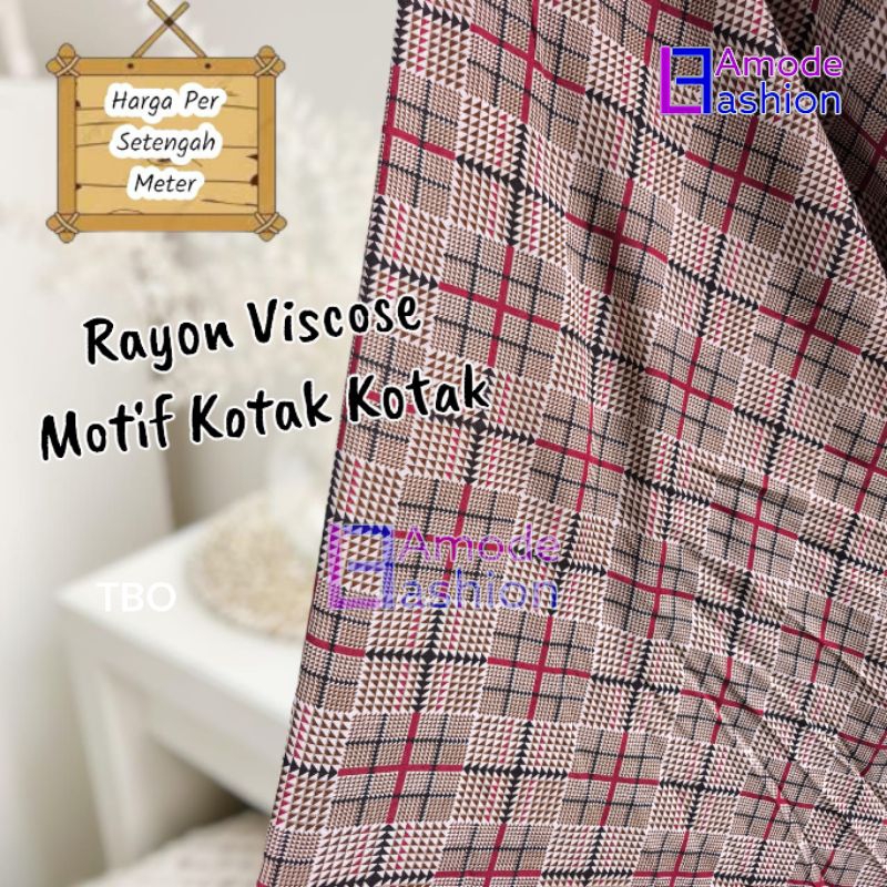 Kain Rayon Viscose Motif Kotak Kotak