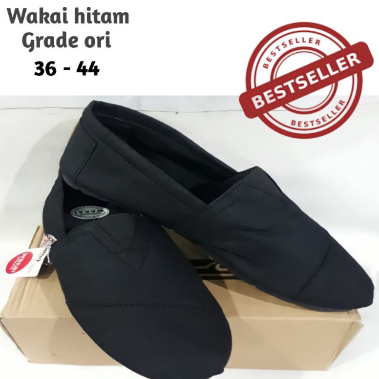 LANGSUNGATC V4 Sepatu Slip On Wakai Casual Santai Pria Wanita Hitam Full Black Original