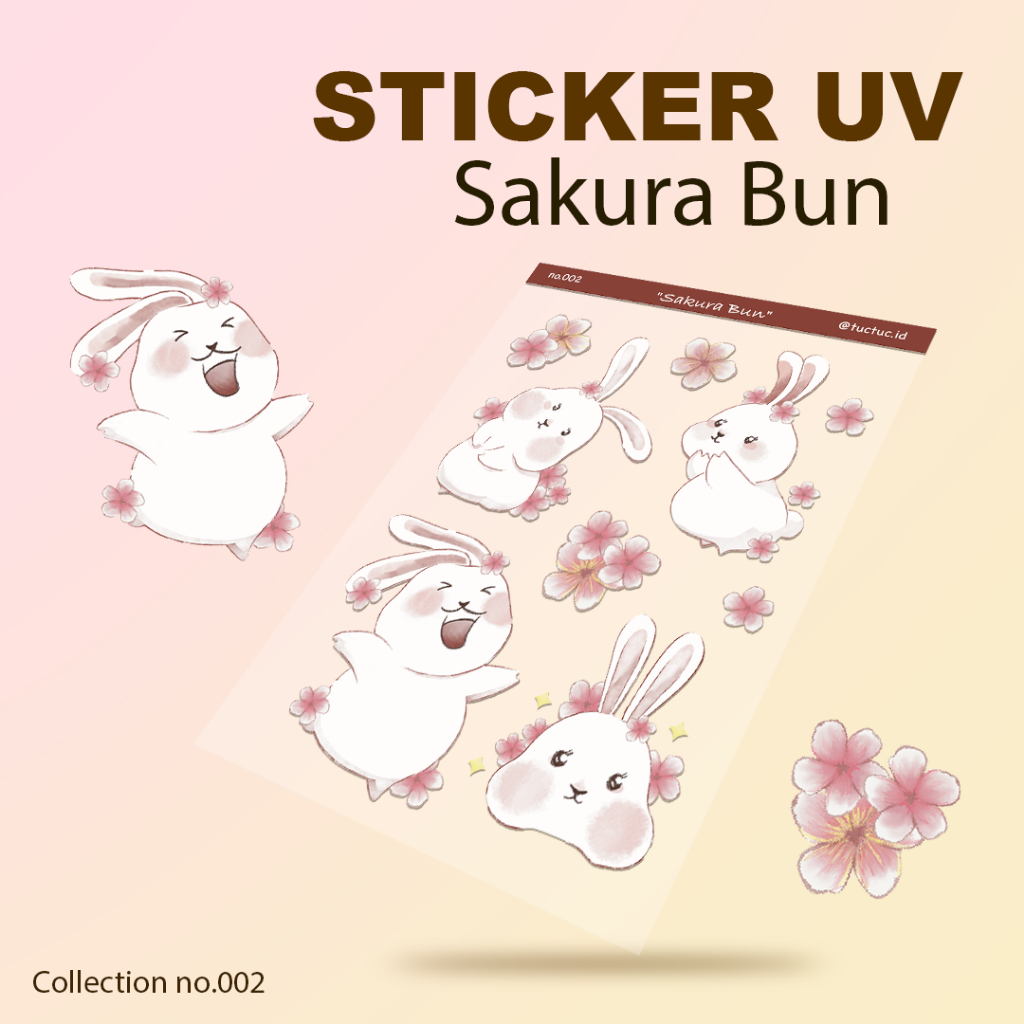 

✨tuctuc.id✨ Stiker UV SAKURA BUN no.002 kelinci lucu bunga sakura pink | bisa custom desain