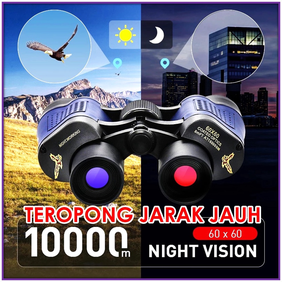 Terbagus Teropong Profesional Jarak Jauh 1 KM Binocular Binokular Outdoor Magnification 6x6 1M Night