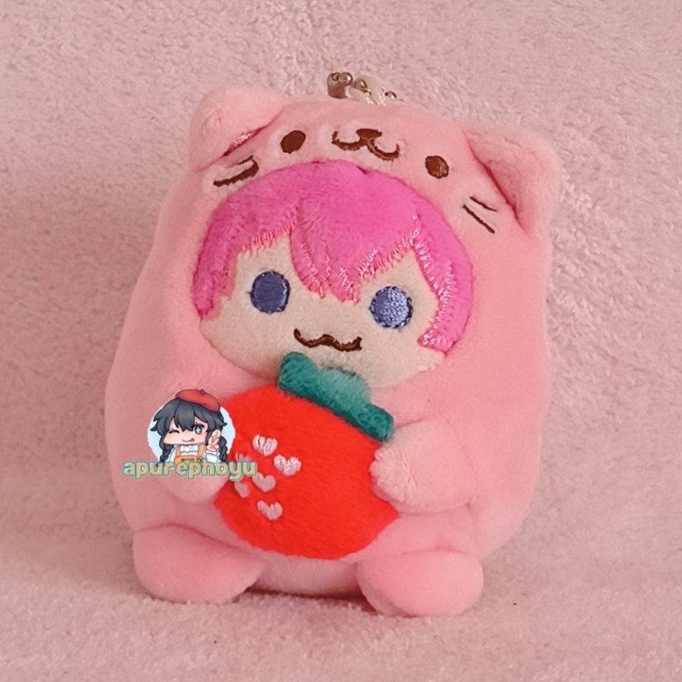 Gantungan Boneka Sutopuri Strawberry Prince Satomi Mochi Mochi Neko Animal Cat Ball Chain Plush