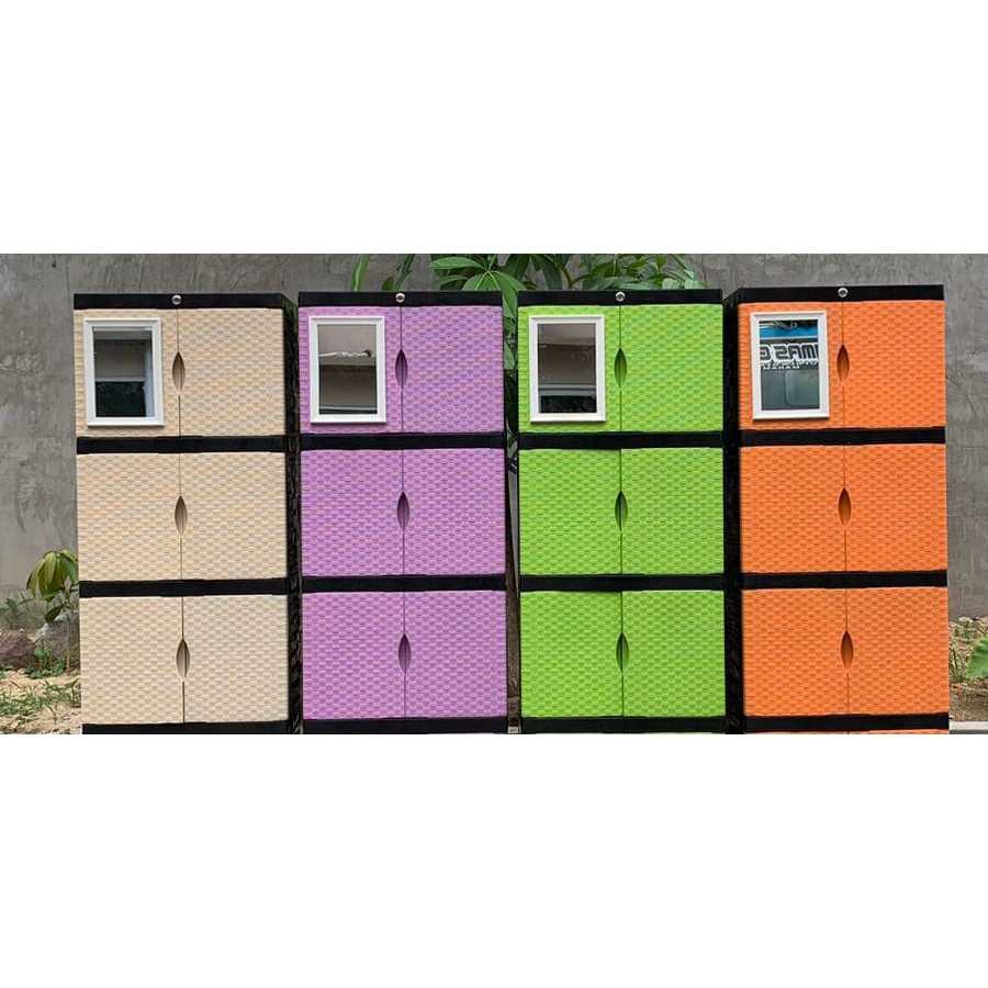 Lemari plastik 3 susun tingkat rak baju cermin mini kabinet non kunci excel murah awet serbaguna BR