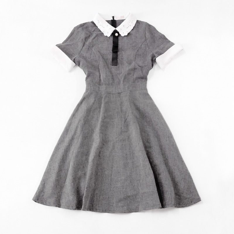 Axes Femme Poetique Cicilia Classic Dress With Detachable Ribbon Tie Gaun Setelan Berkerah Brukat Le