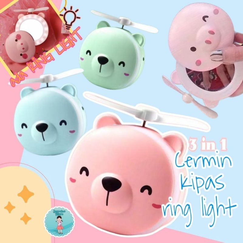 ￼Kipas Cermin rias portable USB charger pocket portable makeup mirror/Kaca rias mini/Cermin lampu/Ka