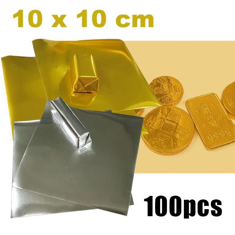 

100pcs Kertas Gold Foil Kertas Metalik Silver Kertas Foil Silver Dekorasi Kertas Cokelat/Permen Aluminium Foil Gold Kertas Metalik Silver